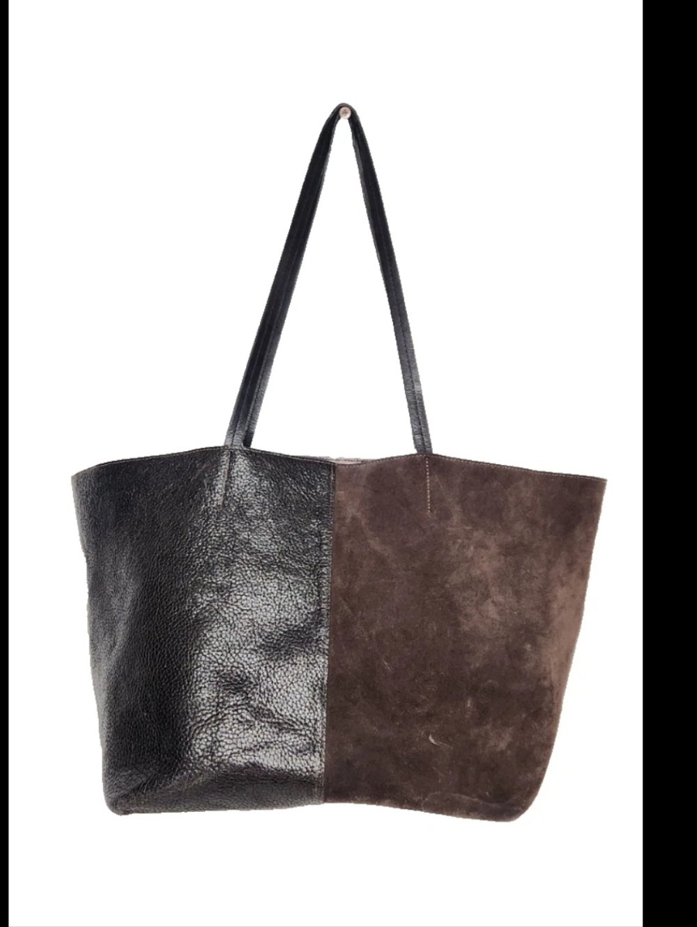 B May Leather Suede Tote Bag Shoulder Bag Two Tone Textured Designer Brown Purse - Picture 3 of 16